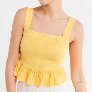 Urban Outfitters Yellow Ruffle Hem Linen Blend Tank Top Size Small